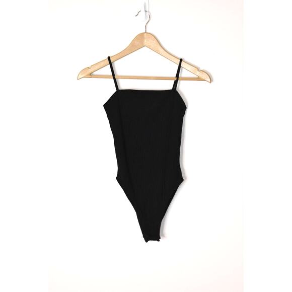 Topshop Black Ribbed Square Bodysuit Size 4 - Picture 3 of 6